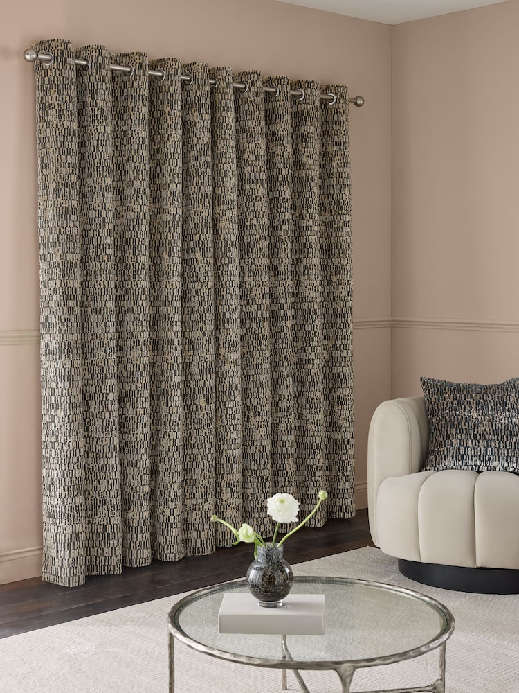Navy Blue Collection Luxe Heavyweight Textured Velvet Eyelet Lined Curtains - Image 2 of 5