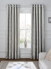 Grey Collection Luxe Damask Jacquard Eyelet Lined Curtains - Image 1 of 5