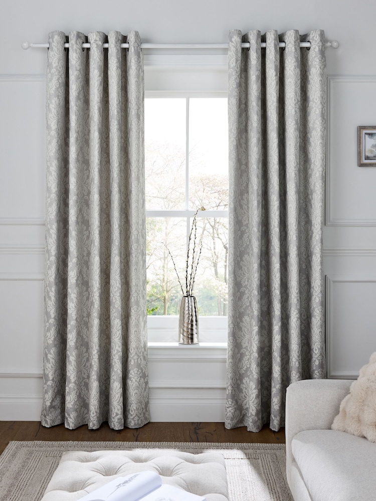 Grey Collection Luxe Damask Jacquard Eyelet Lined Curtains - Image 1 of 5