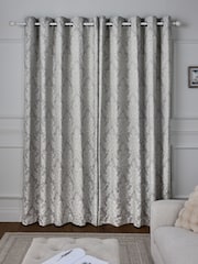 Grey Collection Luxe Damask Jacquard Eyelet Lined Curtains - Image 2 of 5