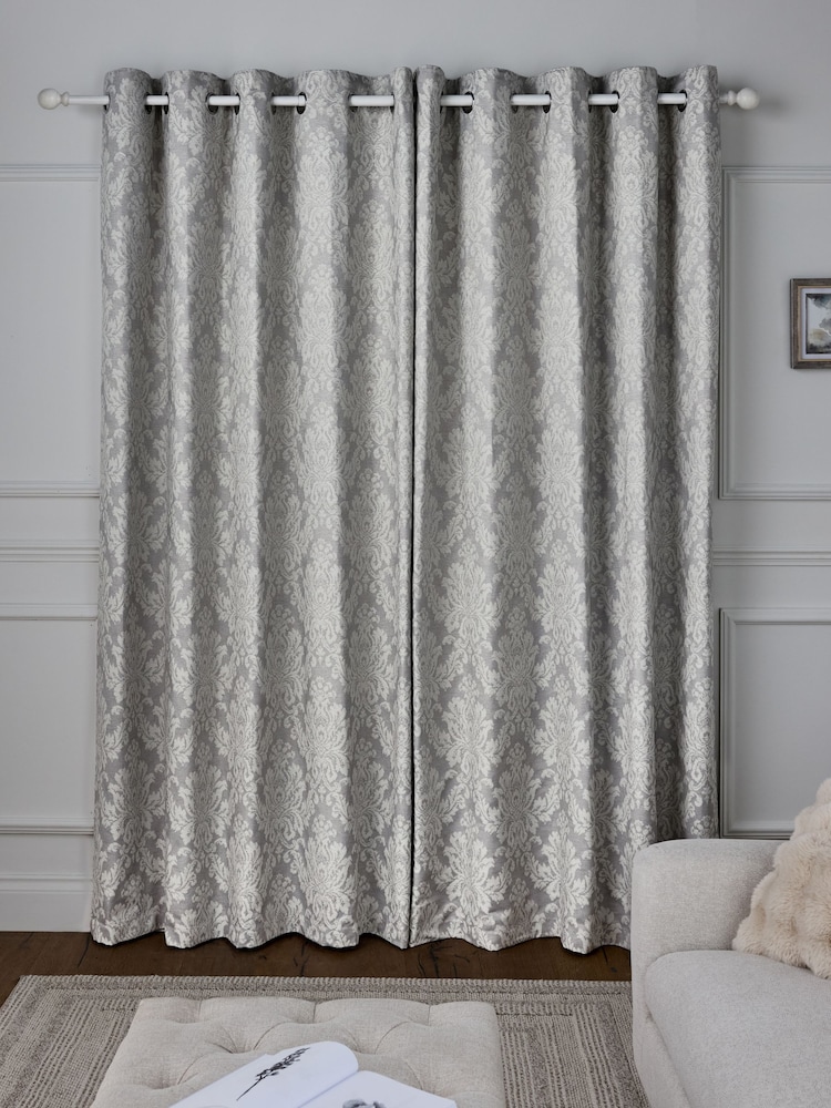 Grey Collection Luxe Damask Jacquard Eyelet Lined Curtains - Image 2 of 5