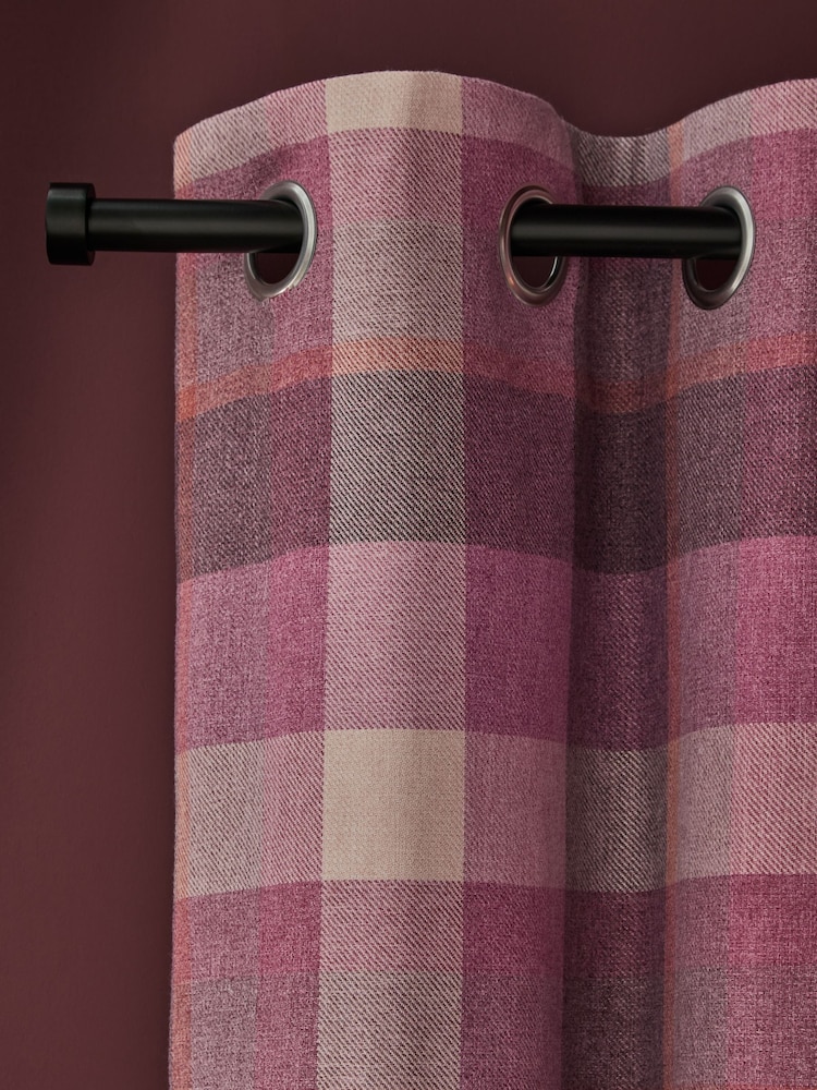 Berry Pink Brushed Check Eyelet Eyelet Curtains - Image 1 of 6 Berry Pink Brushed Check Eyelet Eyelet Curtains - Image 1 of 6