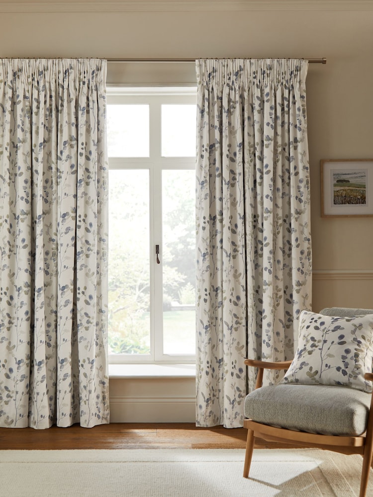 Honesty Leaf Floral Print Blackout/Thermal Pencil Pleat Curtains - Imagem 1 de 6