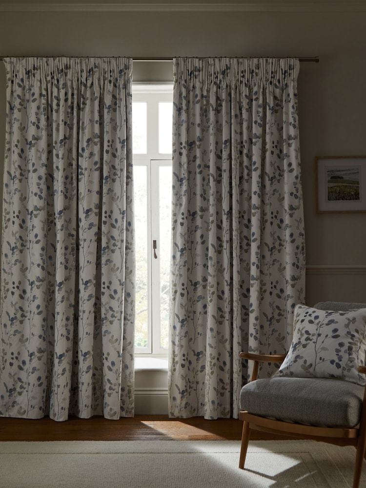 Honesty Leaf Floral Print Blackout/Thermal Pencil Pleat Curtains - Imagem 2 de 6