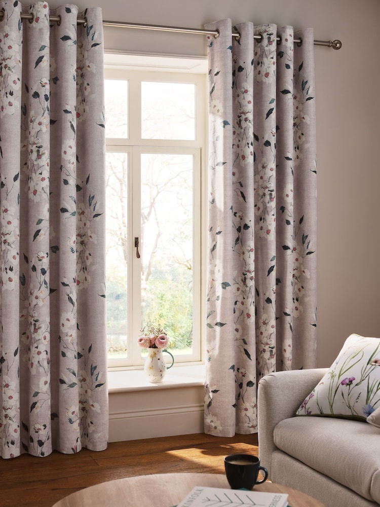 Floral Linen Blend Eyelet Curtains - Imagem 1 de 5
