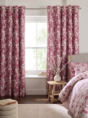 Pink Berry Floral Print Eyelet Curtains - Image 3 of 7