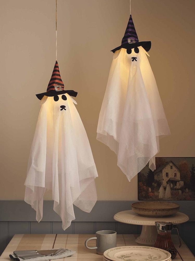 Lights4fun Set of 2 White LED Hanging Halloween Ghost Dogs - Image 1 of 3 Lights4fun Set of 2 White LED Hanging Halloween Ghost Dogs - Image 1 of 3