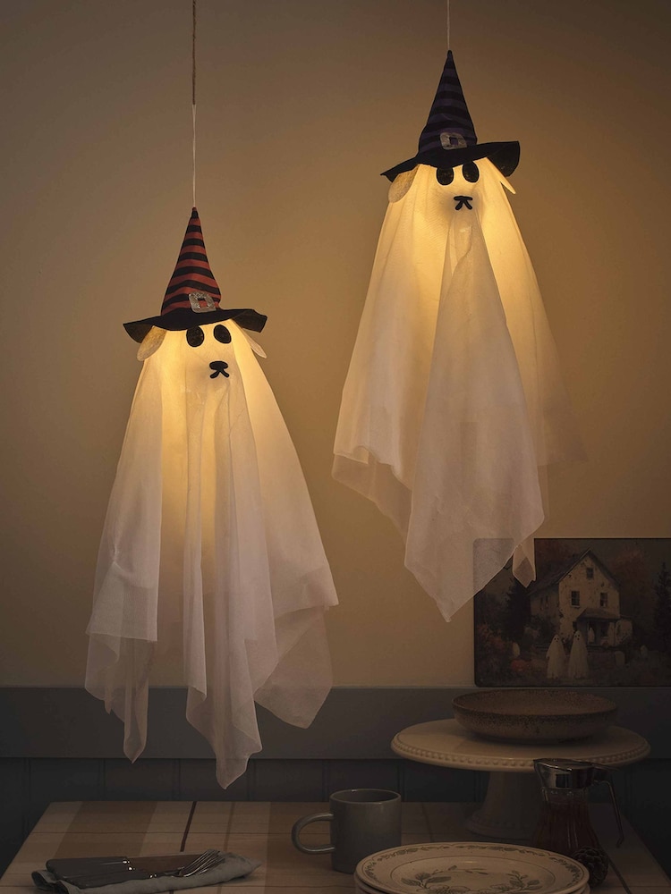 Lights4fun Set of 2 White LED Hanging Halloween Ghost Dogs - Image 2 of 3 Lights4fun Set of 2 White LED Hanging Halloween Ghost Dogs - Image 2 of 3