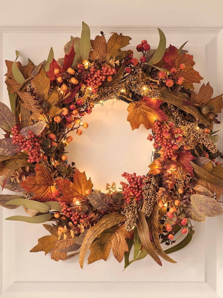 Lights4fun Copper Prelit Autumnal Wreath - Image 1 of 4 Lights4fun Copper Prelit Autumnal Wreath - Image 1 of 4