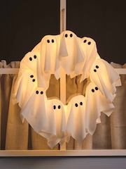 Lights4fun White Halloween LED Ghost Wreath - Image 1 of 6