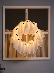 Lights4fun White Halloween LED Ghost Wreath - Image 2 of 6