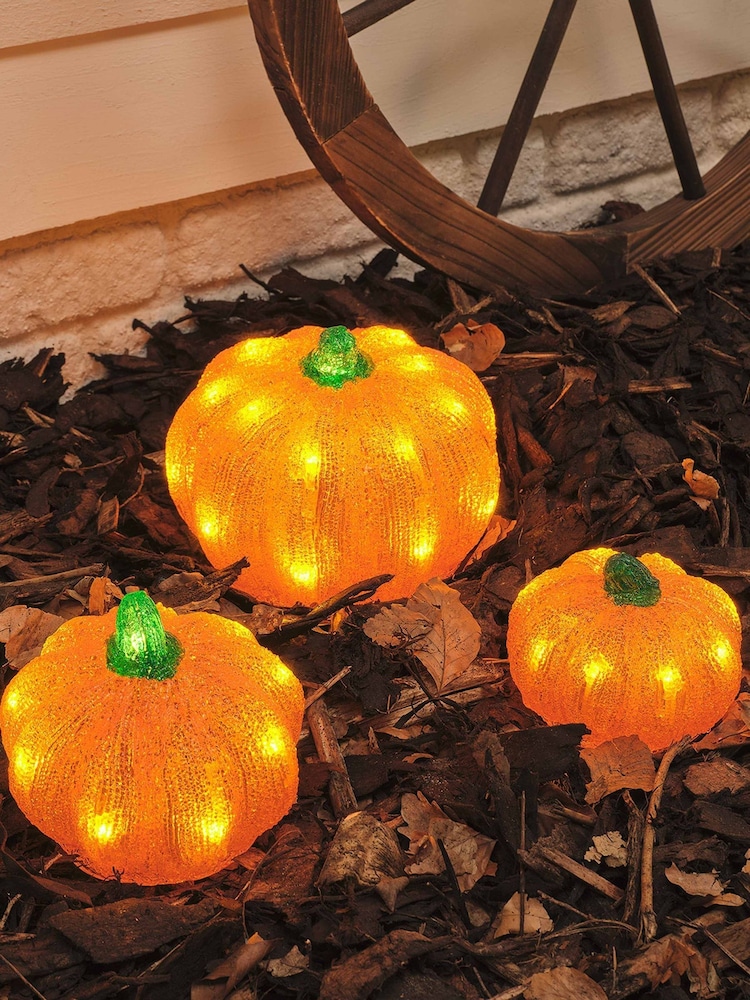 Lights4fun Set of 3 Autumnal Pumpkins With Warm White LED Light - Image 1 of 4 Lights4fun Set of 3 Autumnal Pumpkins With Warm White LED Light - Image 1 of 4