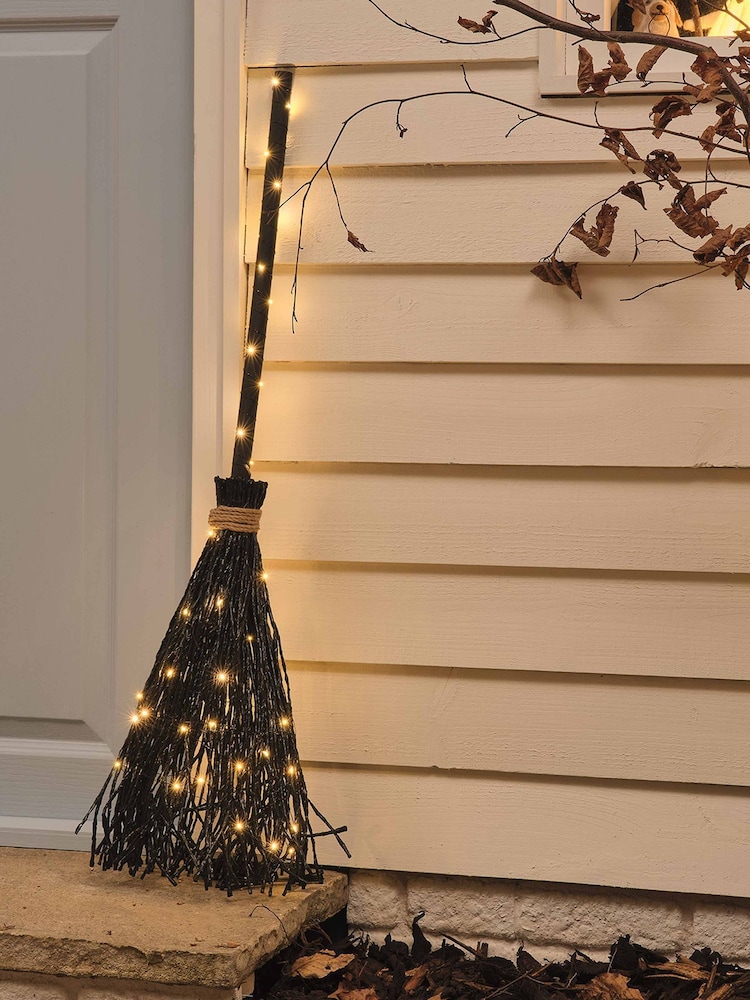 Lights4fun Black Witches Broom With Micro LED Halloween Decoration - Image 1 of 6 Lights4fun Black Witches Broom With Micro LED Halloween Decoration - Image 1 of 6