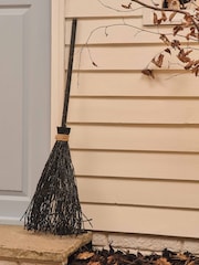 Lights4fun Black Witches Broom With Micro LED Halloween Decoration - Image 2 of 6