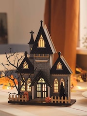 Lights4fun Black Halloween LED Wooden Haunted House Decoration - Image 1 of 3
