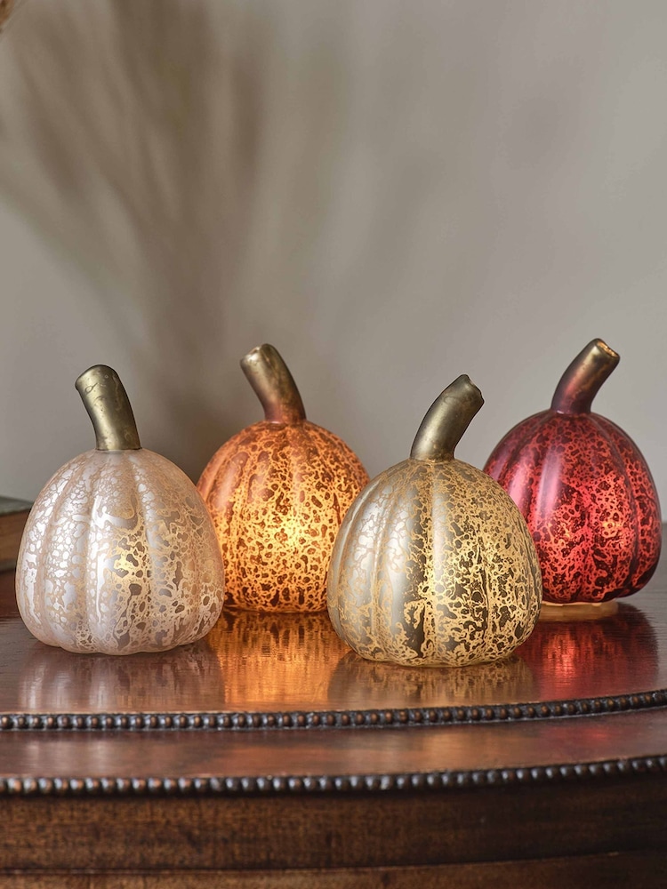 Lights4fun Set of 4 Multi Mini Glass Light Up Pumpkin Decorations - Image 1 of 6