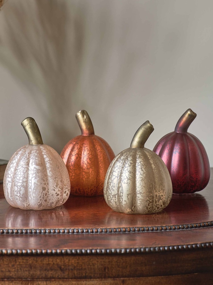 Lights4fun Set of 4 Multi Mini Glass Light Up Pumpkin Decorations - Image 2 of 6
