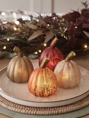 Lights4fun Set of 4 Multi Mini Glass Light Up Pumpkin Decorations - Image 3 of 6