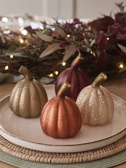 Lights4fun Set of 4 Multi Mini Glass Light Up Pumpkin Decorations - Image 4 of 6