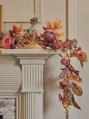 Lights4fun Autumnal Velvet Pumpkin Garland with LED's - Image 1 of 5