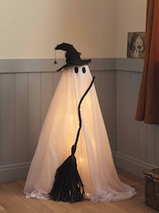 Lights4fun White Halloween LED Witchy Ghost With Broom - Image 1 of 3