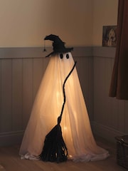 Lights4fun White Halloween LED Witchy Ghost With Broom - Image 2 of 3