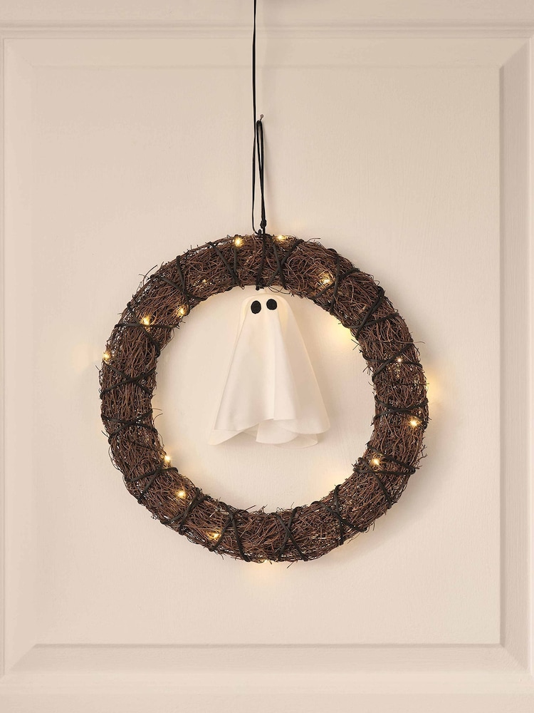 Lights4fun LED Ghost Halloween Wreath - Image 1 of 5 Lights4fun LED Ghost Halloween Wreath - Image 1 of 5