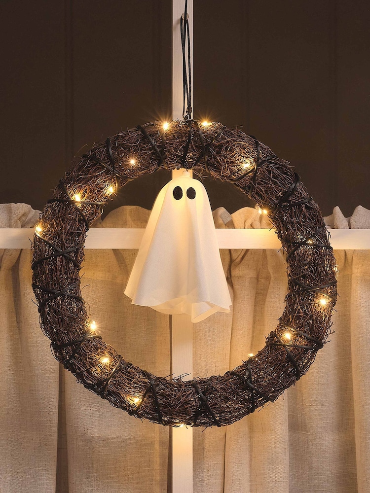 Lights4fun LED Ghost Halloween Wreath - Image 2 of 5 Lights4fun LED Ghost Halloween Wreath - Image 2 of 5