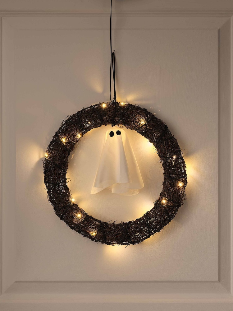 Lights4fun LED Ghost Halloween Wreath - Image 5 of 5 Lights4fun LED Ghost Halloween Wreath - Image 5 of 5
