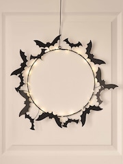 Lights4fun Black Halloween LED Bat Wreath - Image 1 of 3