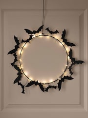 Lights4fun Black Halloween LED Bat Wreath - Image 2 of 3