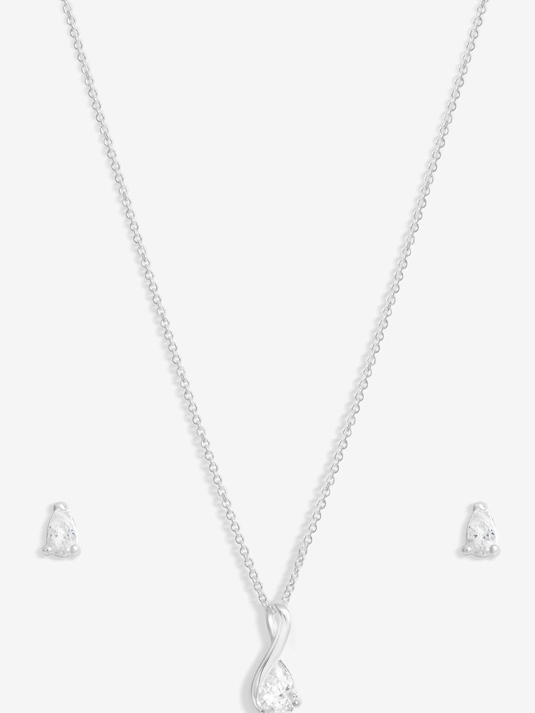 Simply Silver Silver Tone 925 Polished and Cubic Zirconia Gift Boxed Peardrop Set - Image 1 of 5