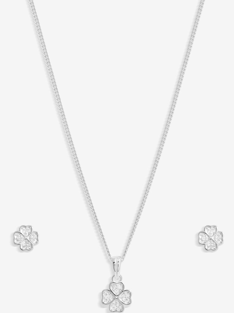 Simply Silver Silver Tone 925 Cubic Zirconia Gift Boxed Clover Set - Image 1 of 6