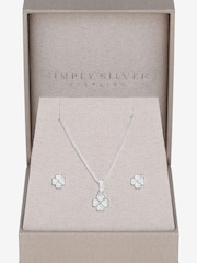 Simply Silver Silver Tone 925 Cubic Zirconia Gift Boxed Clover Set - Image 2 of 6