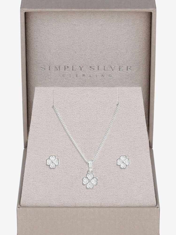 Simply Silver Silver Tone 925 Cubic Zirconia Gift Boxed Clover Set - Image 2 of 6