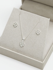 Simply Silver Silver Tone 925 Cubic Zirconia Gift Boxed Clover Set - Image 5 of 6