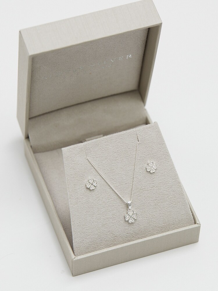 Simply Silver Silver Tone 925 Cubic Zirconia Gift Boxed Clover Set - Image 6 of 6