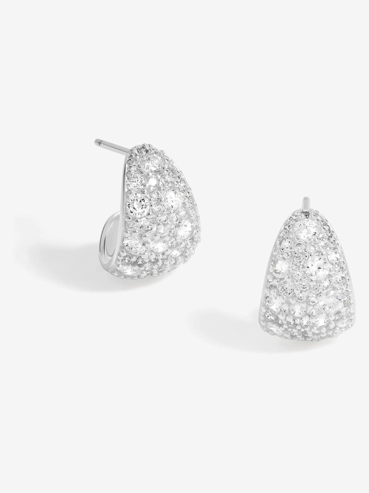 Simply Silver Silver Tone 925 Cubic Zirconia Pave Hoop Earrings - Image 1 of 3