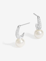 Simply Silver Silver Tone 925 Cubic Zirconia Pave and Pearl Hoop Earrings - Image 1 of 5