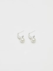 Simply Silver Silver Tone 925 Cubic Zirconia Pave and Pearl Hoop Earrings - Image 2 of 5