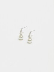 Simply Silver Silver Tone 925 Cubic Zirconia Pave and Pearl Hoop Earrings - Image 3 of 5