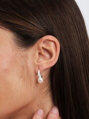 Simply Silver Silver Tone 925 Cubic Zirconia Pave and Pearl Hoop Earrings - Image 4 of 5