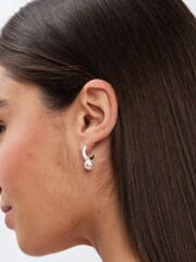 Simply Silver Silver Tone 925 Cubic Zirconia Pave and Pearl Hoop Earrings - Image 5 of 5