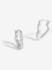 Simply Silver Silver Tone 925 Cubic Zirconia Pave Open Heart Hoop Earrings - Image 1 of 5