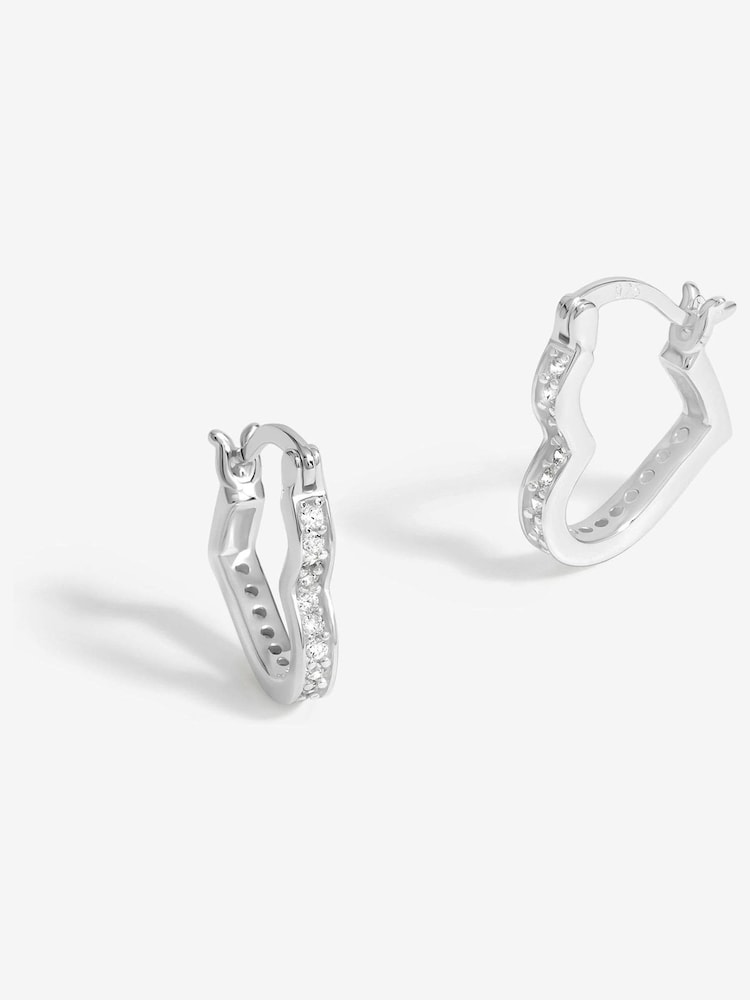 Simply Silver Silver Tone 925 Cubic Zirconia Pave Open Heart Hoop Earrings - Image 1 of 5
