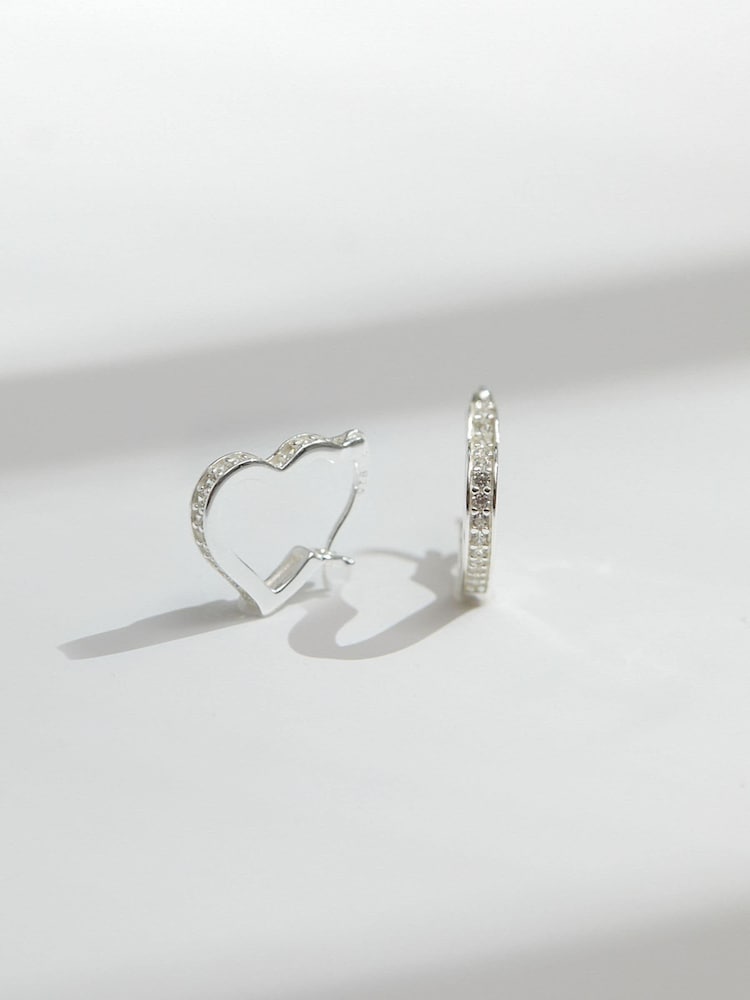 Simply Silver Silver Tone 925 Cubic Zirconia Pave Open Heart Hoop Earrings - Image 2 of 5