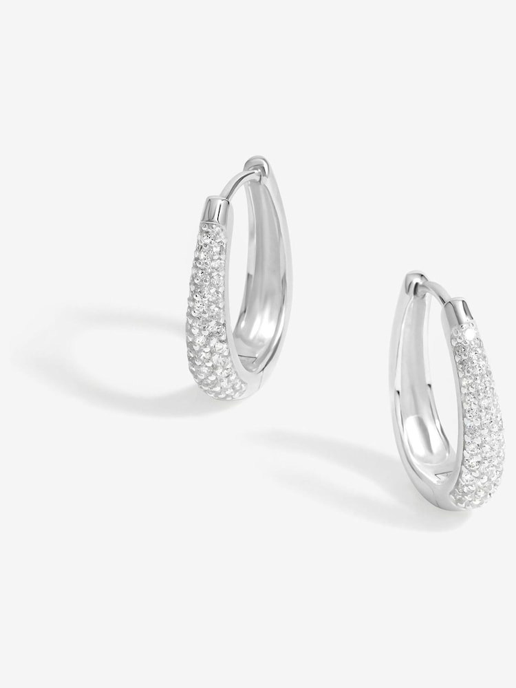 Simply Silver Silver Tone 925 Cubic Zirconia Pave Huggie Hoop Earrings - Image 1 of 3