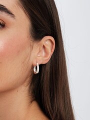 Simply Silver Silver Tone 925 Cubic Zirconia Pave Huggie Hoop Earrings - Image 3 of 3
