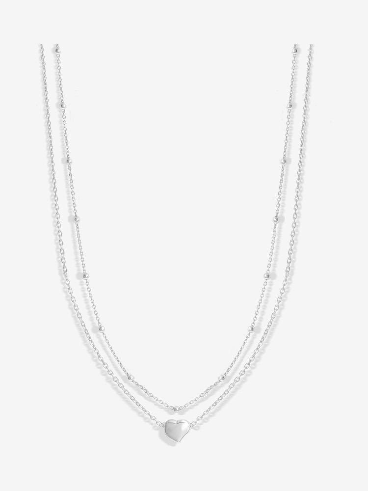 Simply Silver Silver Tone 925 Polished Double Row Station Heart Necklace - Image 1 of 2