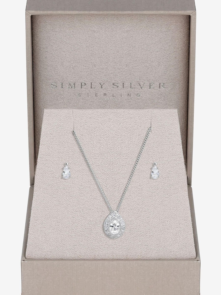 Simply Silver Silver Tone 925 Cubic Zirconia Pave Gift Boxed Pear Set - Image 1 of 4